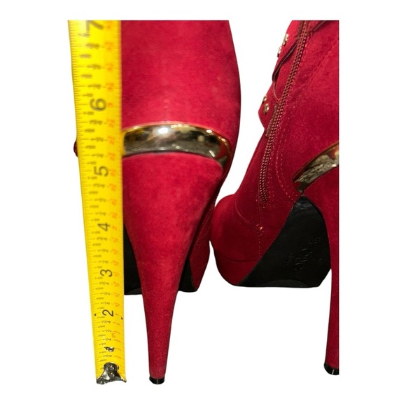GUESS Women’s Red & Gold Studded Stiletto Ankle Boots – Size 9.5 - Picture 10 of 14